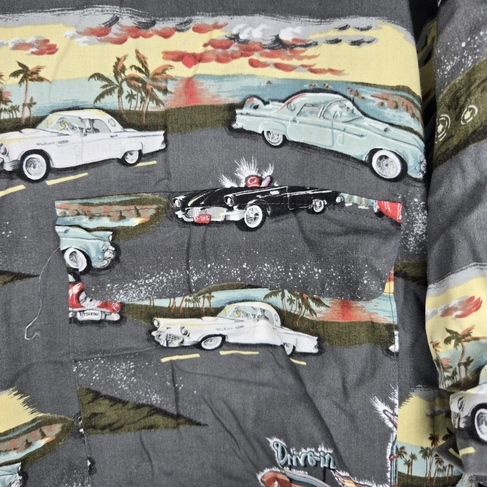 VTG Reyn Spooner American Classics Mens Large Button Up Rayon Classic Cars USA - Picture 3 of 9